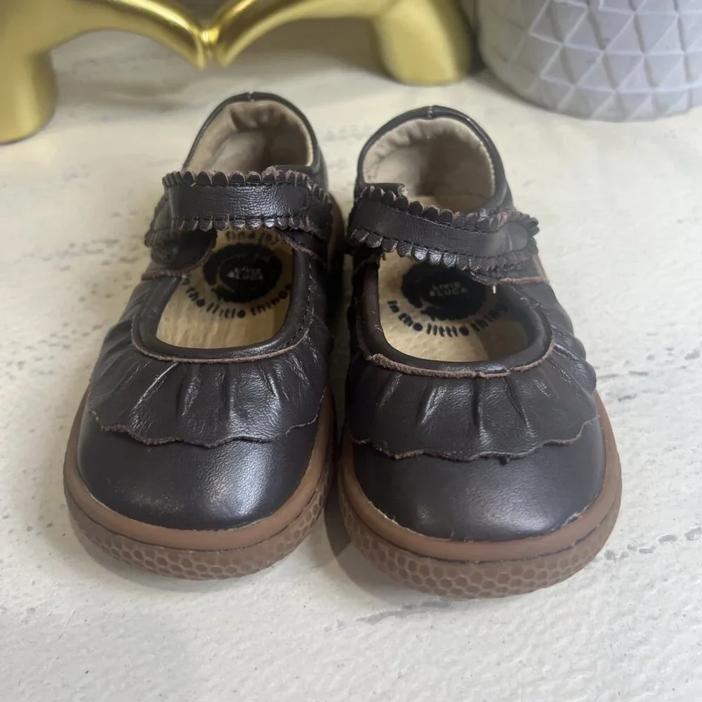 Livie & Luca Brown Ruche Classic Mary Jane Toddler Girls Size 5 Leather